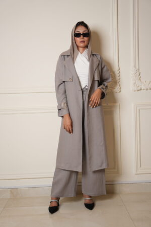 ترنش كوت مع بنطلون خامة لينن - رمادي