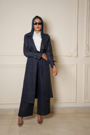 ترنش كوت مع بنطلون خامة لينن - كحلي