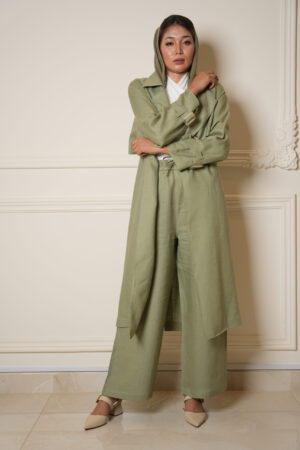 ترنش كوت مع بنطلون خامة لينن - بستاشيو