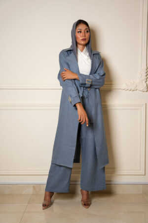 ترنش كوت مع بنطلون خامة لينن - كشمير بلو